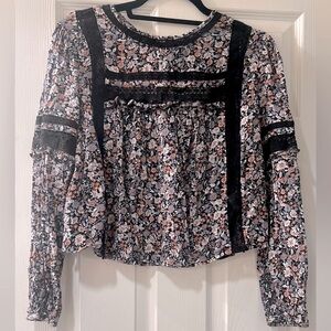 American Eagle Outfitters Floral Lace Ruffle Babydoll Long Sleeve Top Size M